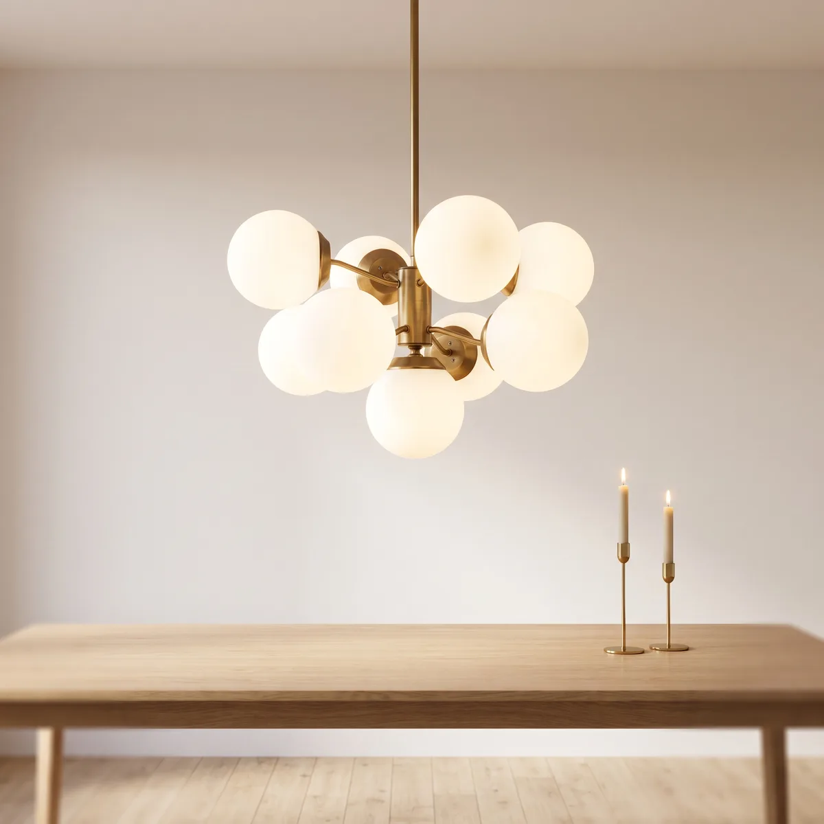 Opviq Pendelleuchte Mudoni weiß Glas B/ x70x70 cm E27 9 Brennstellen