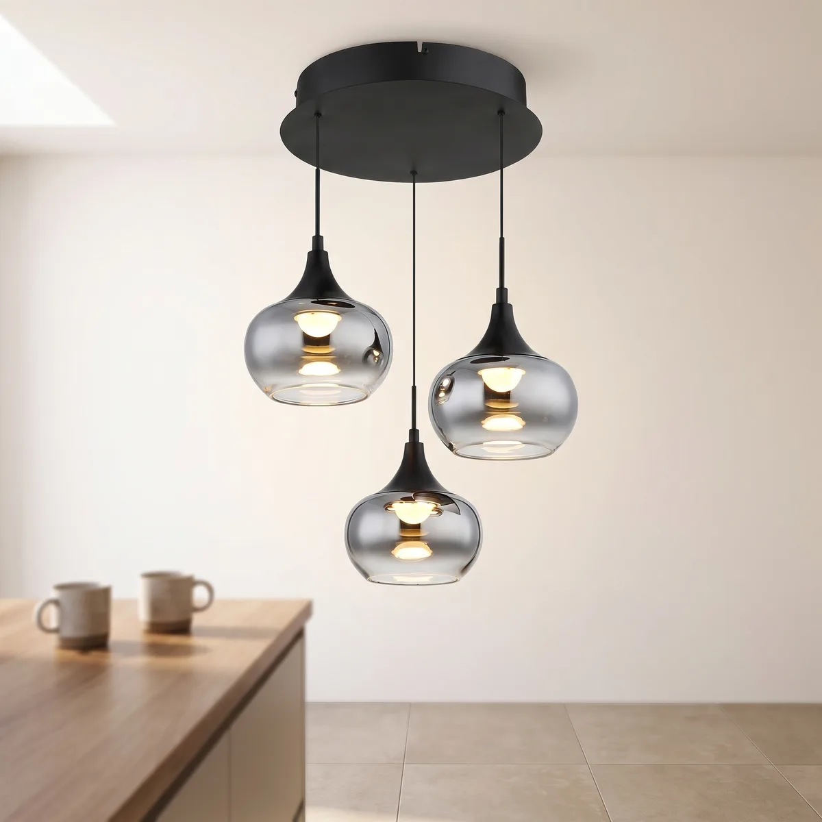 GLOBO LED-Pendelleuchte schwarz Rauch Metall Glas 1 Brennstellen
