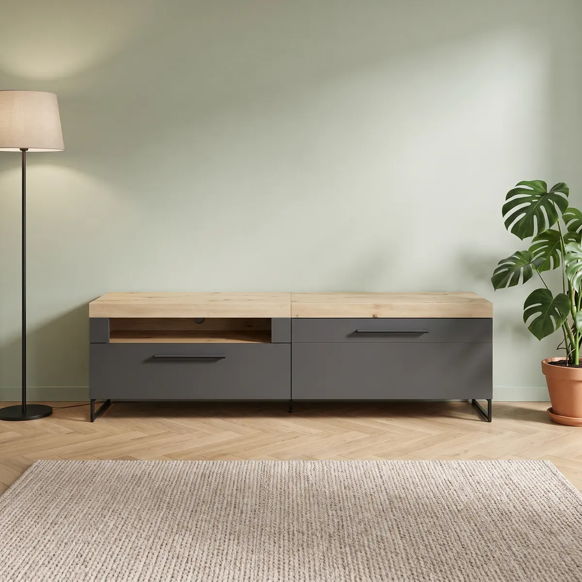 TV-Lowboard Loft Two Eiche Artisan Nachbildung Graphit Lacklaminat supermatt