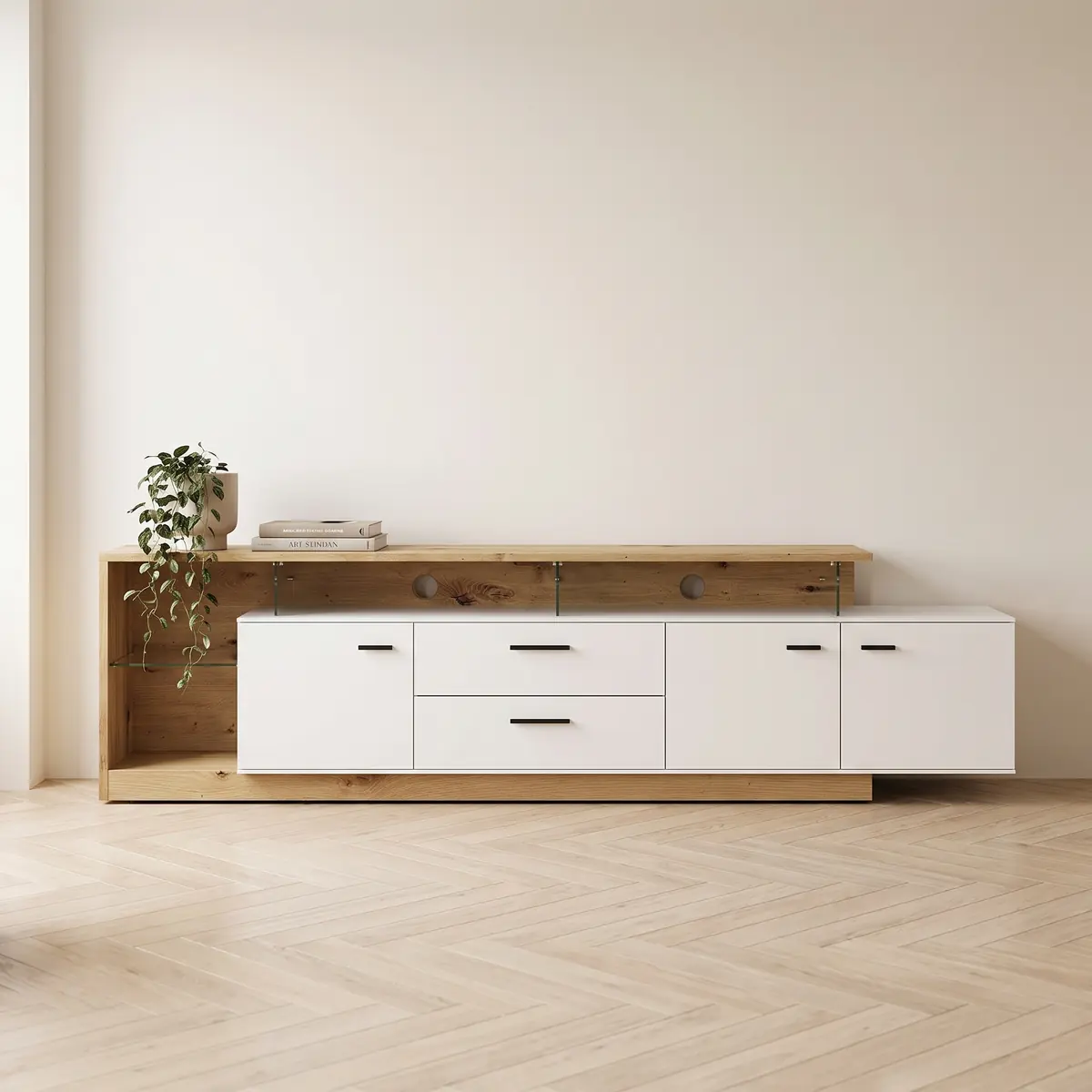 TV-Lowboard Covelo Eiche Artisan Oak Nachbildung weiß