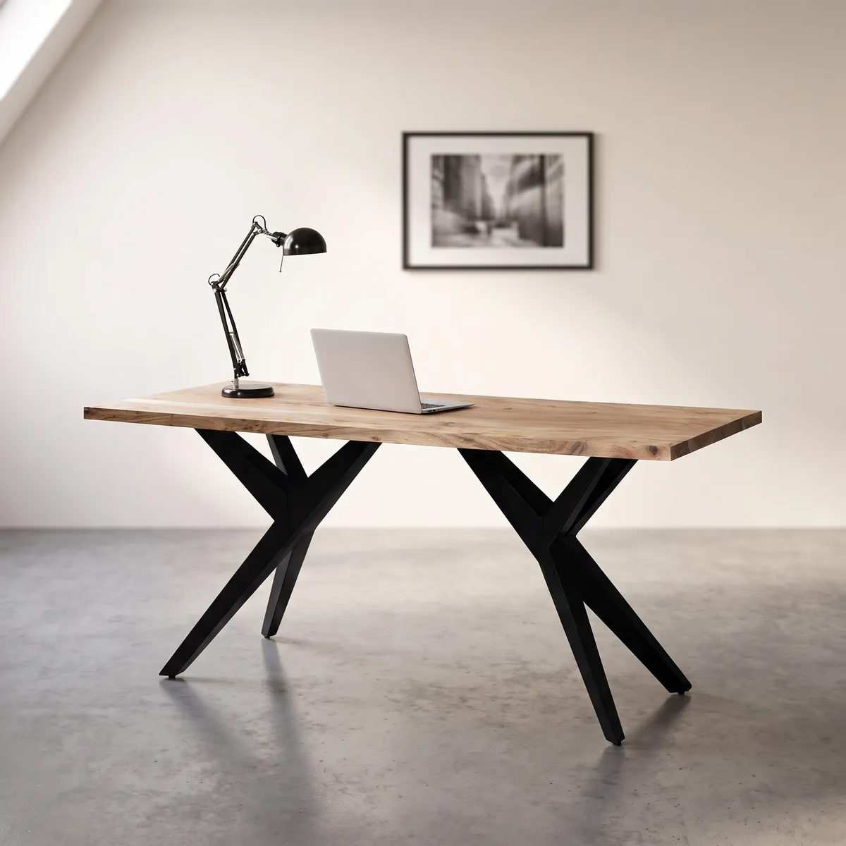 FineBuy Schreibtisch Akazie Massivholz Computertisch Loft-Style