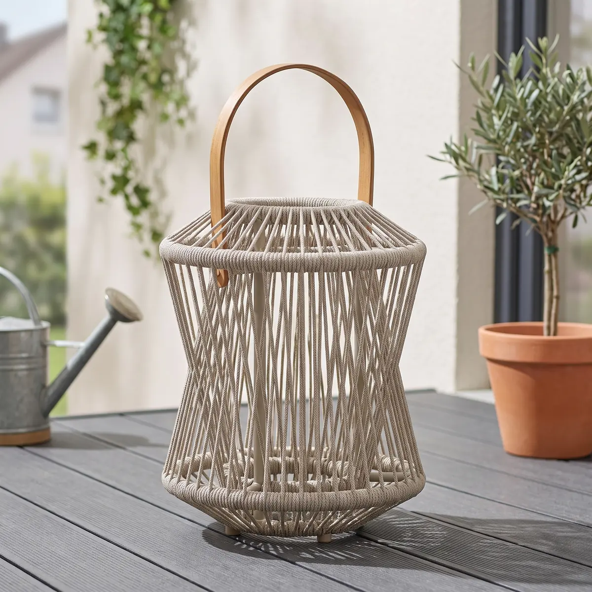Stern Laterne Yola Ø 36 cm Höhe 65 cm Aluminium greige Kordel greige
