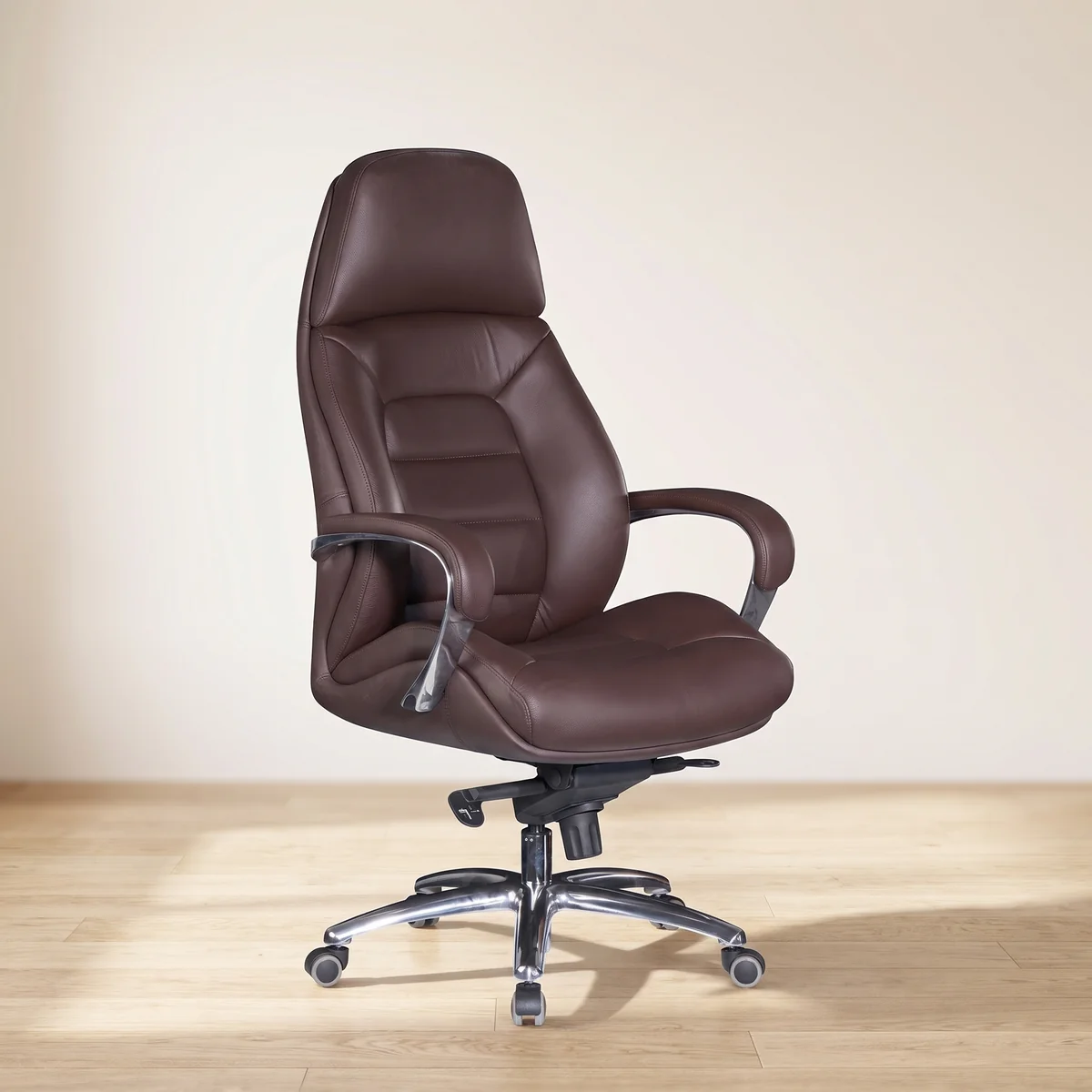 FineBuy Designer Bürostuhl Bezug Echtleder Schreibtischstuhl bis 120 kg