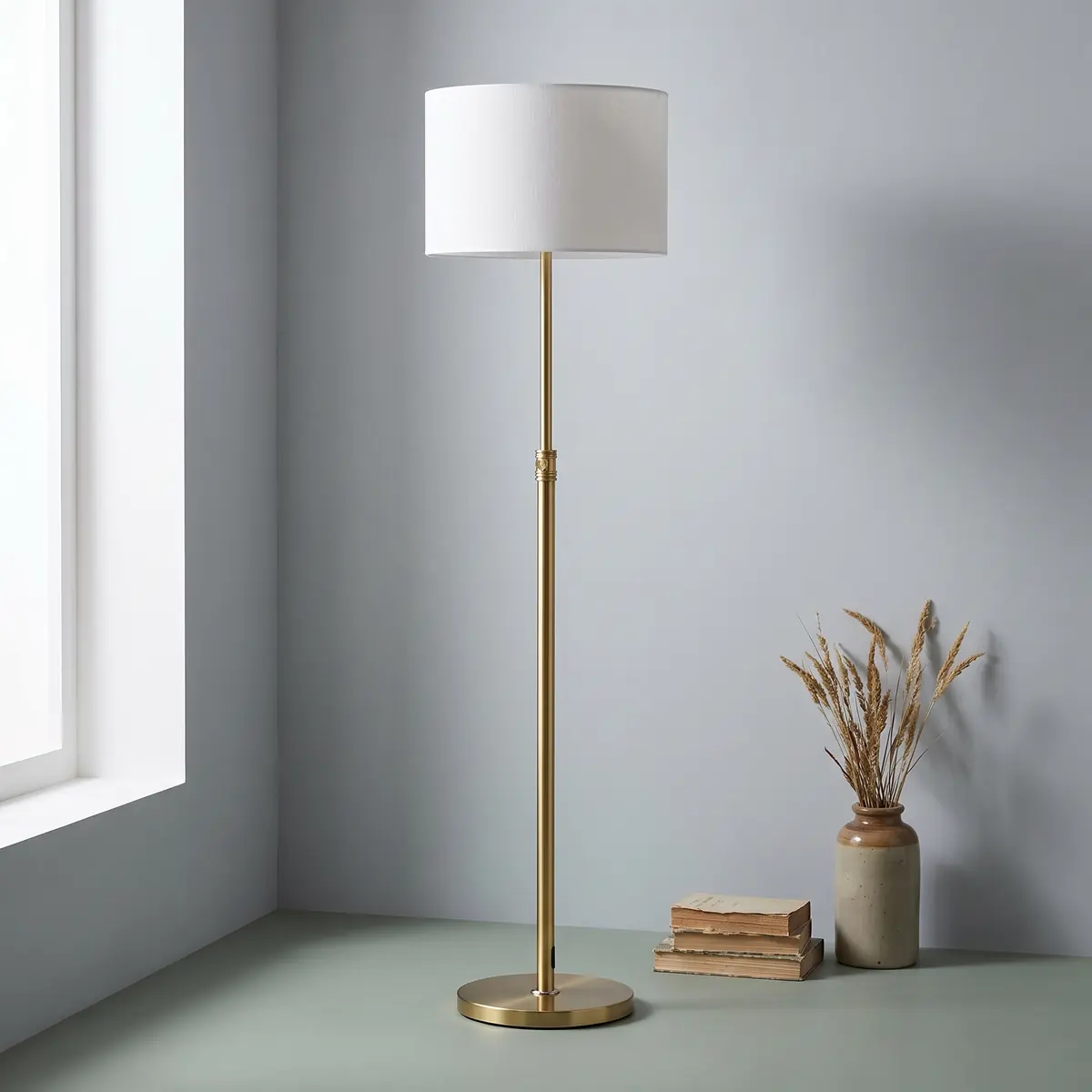 HOMCOM Stehlampe Wohnzimmer Dimmbar mit Leinenschirm