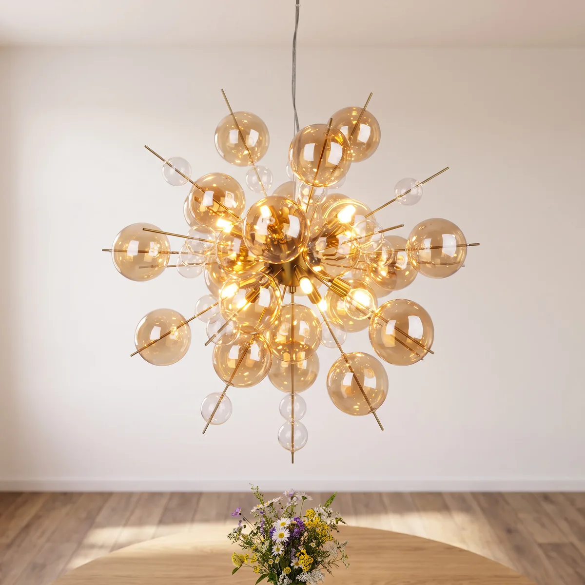 Näve Leuchten Pendelleuchte amber Glas Metall x65 cm G9 10 Brennstellen