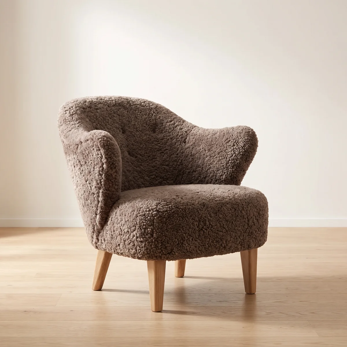 Ingeborg Sheepskin Sessel braun auf Eichenbeinen