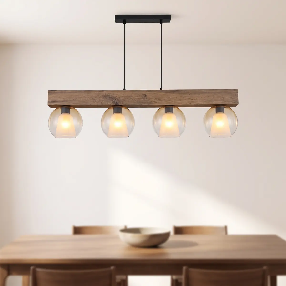 GLOBO Pendelleuchte BARRY I 15773-4H schwarz amber Metall MDF E27 4