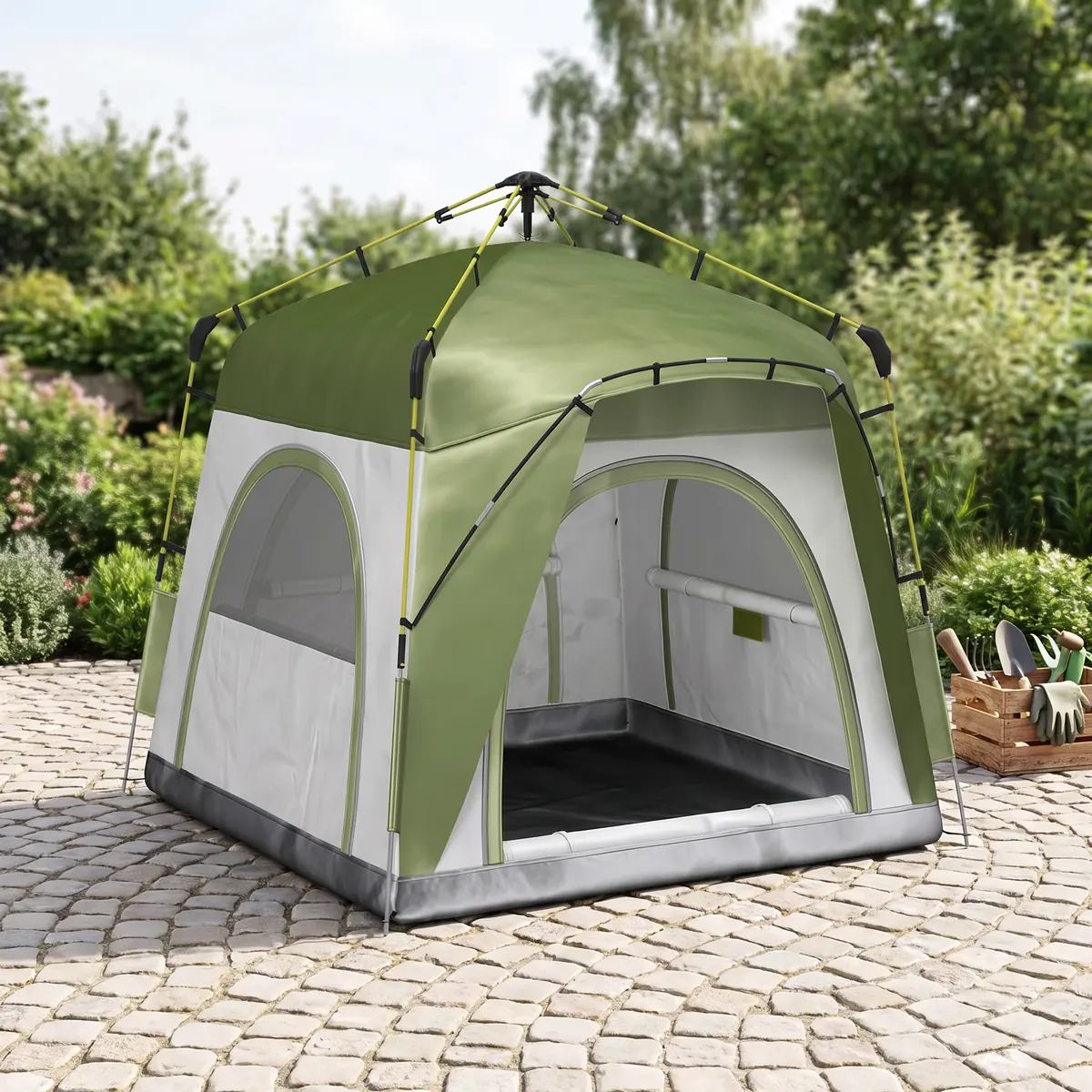Outsunny Camping Zelt 4-Personen Familienzelt mit Fenster 240x240x195cm