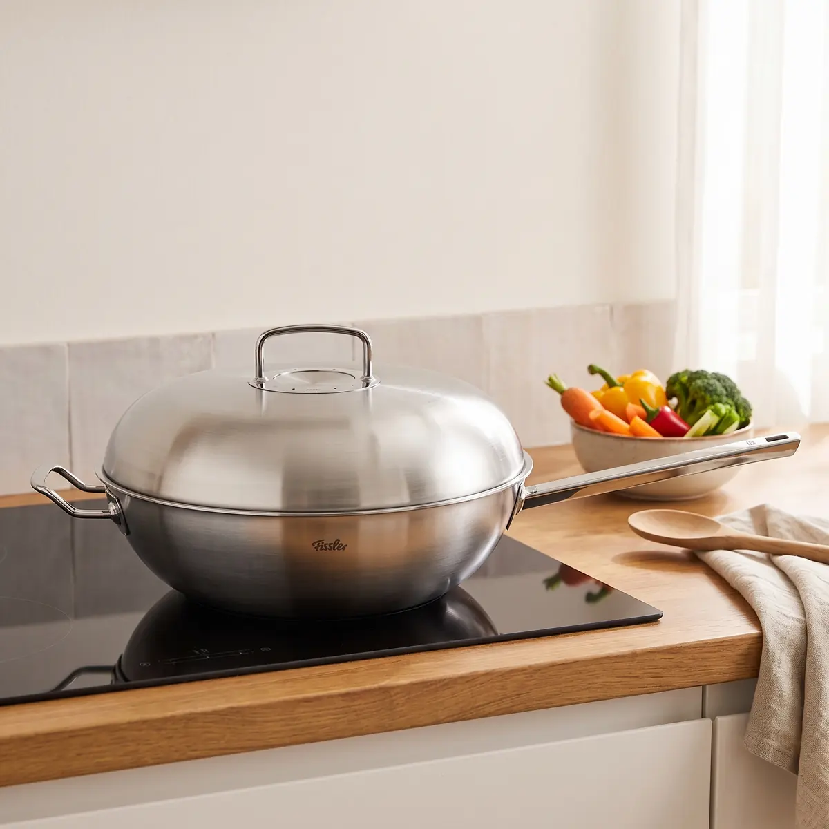 Stahlpfannen Original Profi Collection Wok 32 cm aus Stahl mit Griff und Deckel