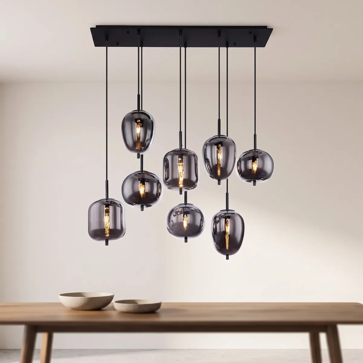 GLOBO Pendelleuchte Blacky 15345-8 schwarz Rauch Metall Glas E14 8