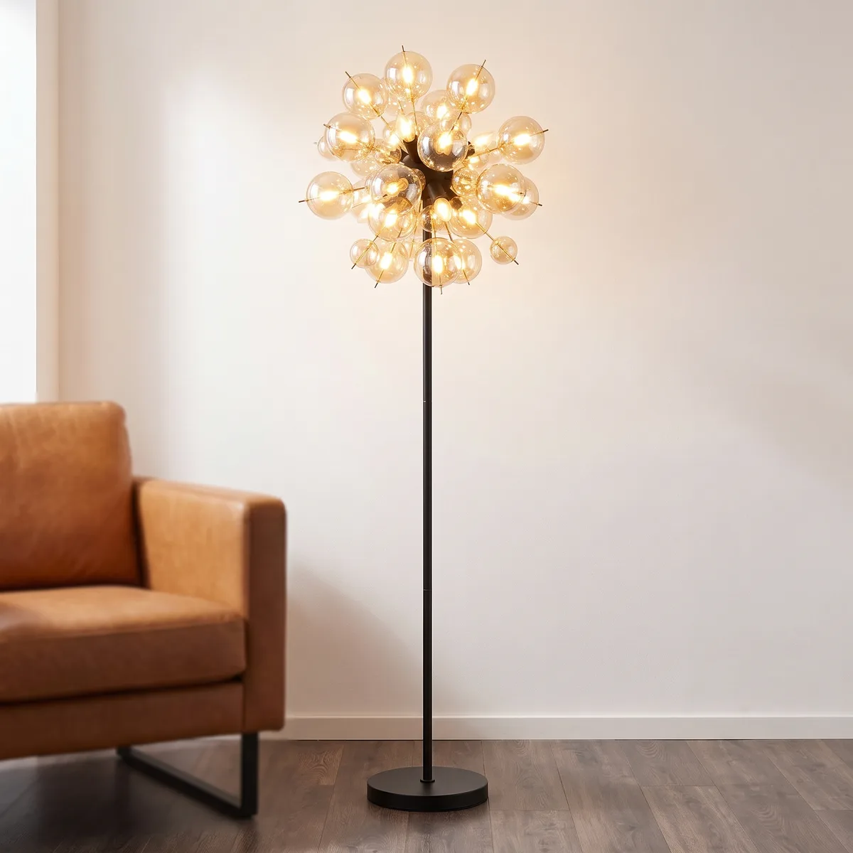GLOBO Stehlampe mattschwarz Glas Metall 6 Brennstellen