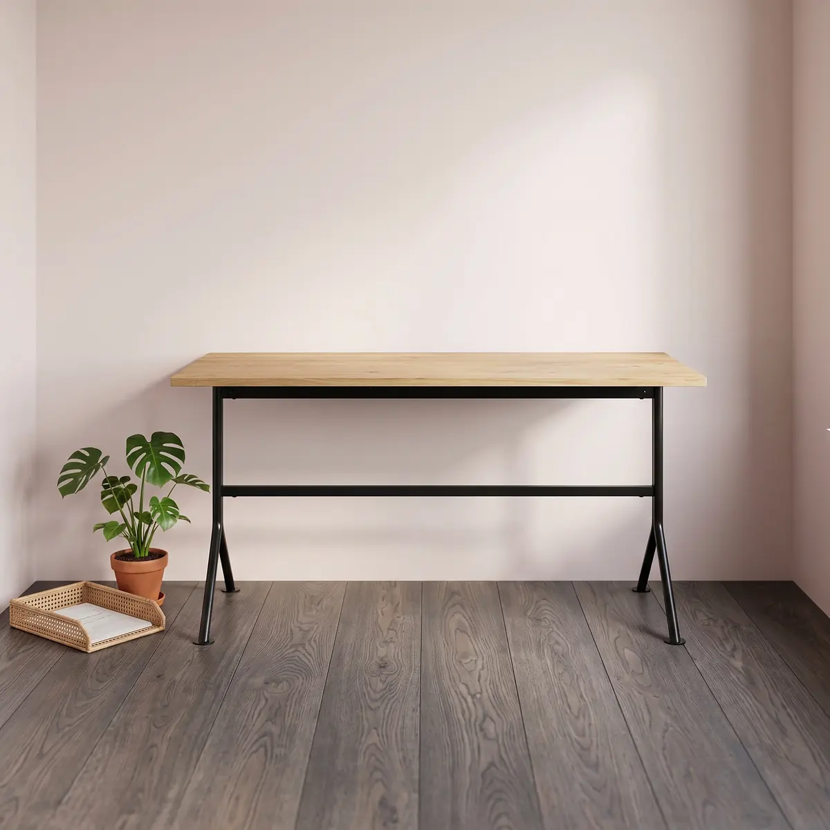 Schreibtische Kip Schreibtisch 150 cm natürliche Eiche mit schwarzen Beinen