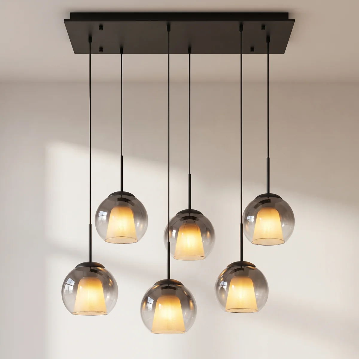 GLOBO Pendelleuchte BARRY 15749-6H Rauch schwarz Metall E27 6 Brennstellen