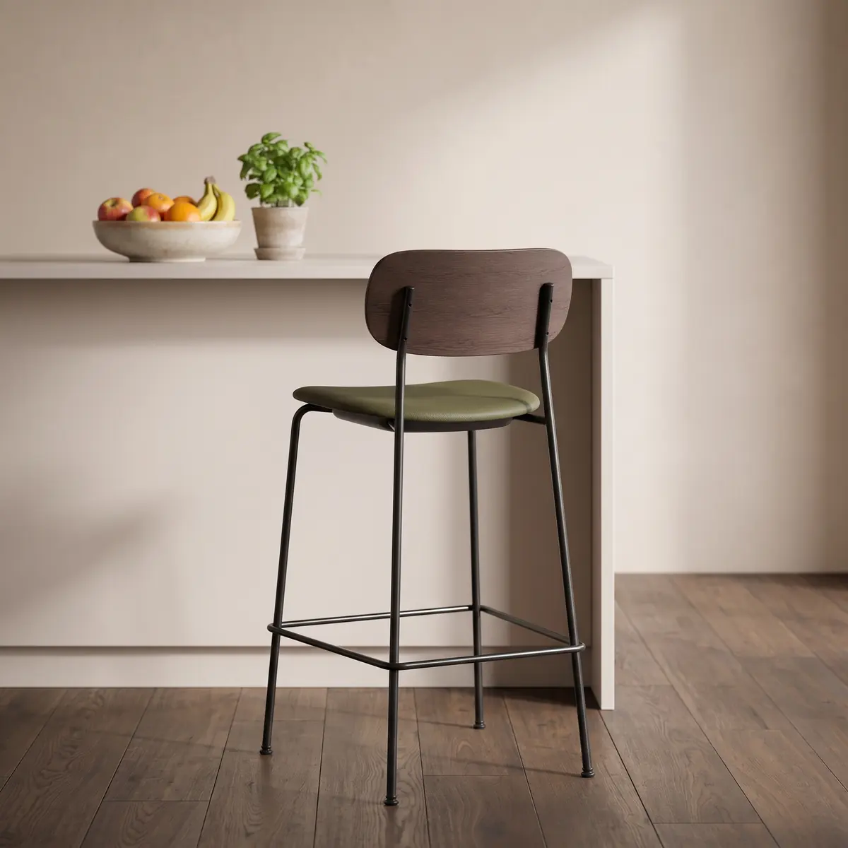 Barhocker Co Sierra Barstuhl 95 cm grün Rückenlehne dunkle Eiche Ledersitz