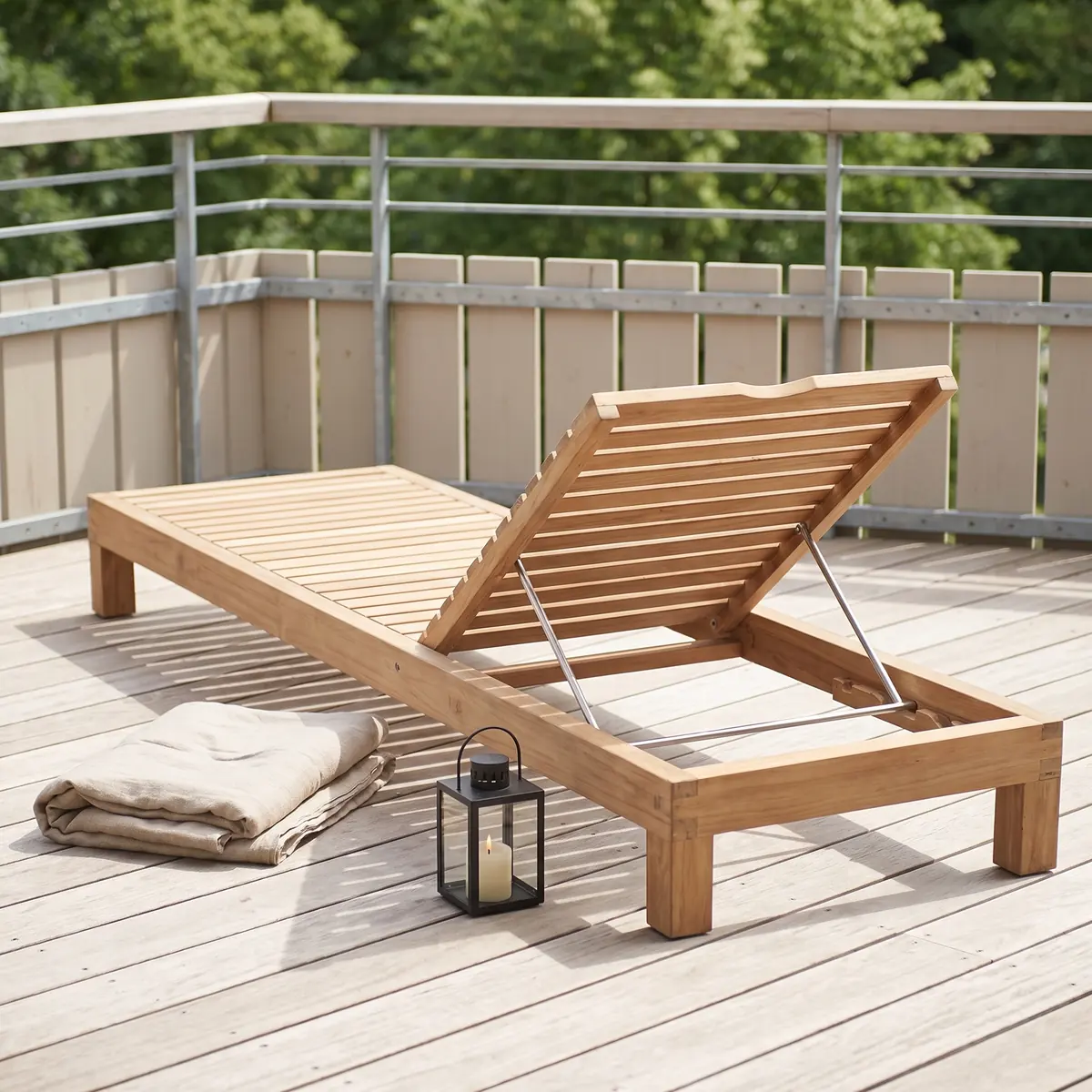 Jan Kurtz Sonnenbett KORFU Teak natur mit Rollen 200 x 65 cm 18 cm hoch