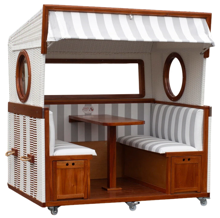 dekoVries GmbH Gosch-Lounge Strandkorb 6-Sitzer durchgeflochten Mahagoni PVC Weiß