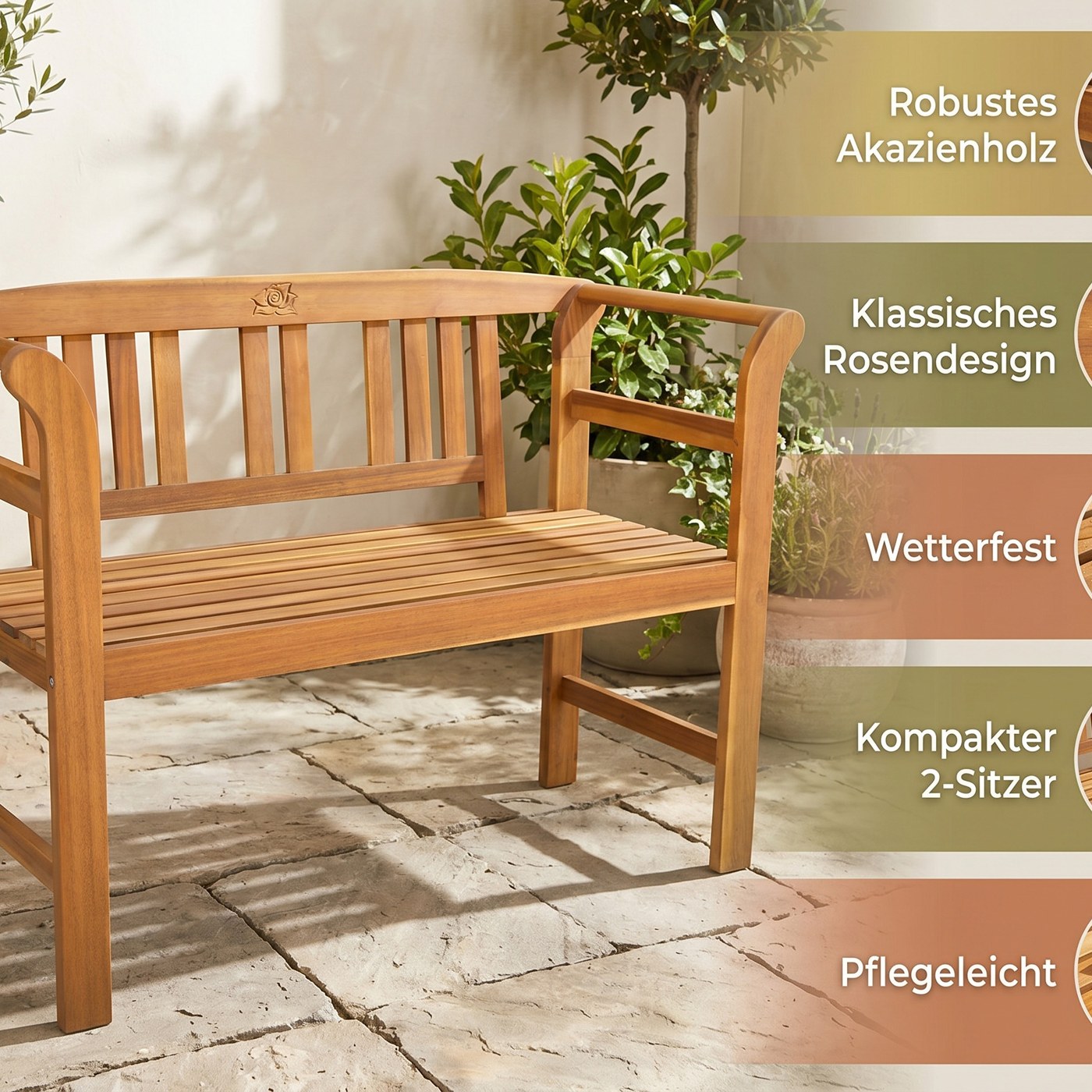 Prestige Home Living Outdoor 2-Sitzer Gartenbank aus Akazienholz