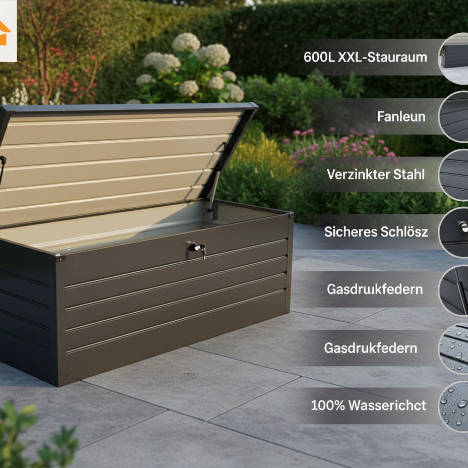 Prestige Home Living Outdoor Metall-Aufbewahrungsbox Gartentruhe 600L Stauraum wetterfest