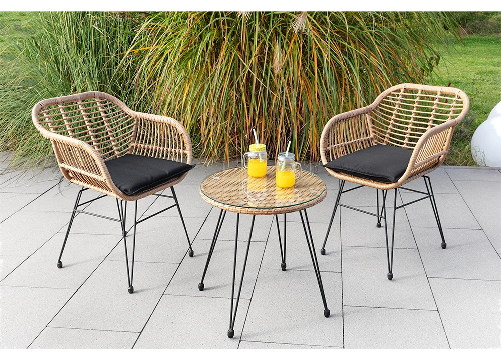 Happy Home 3tlg. Balkonset helles Rattan mit Sitzkissen