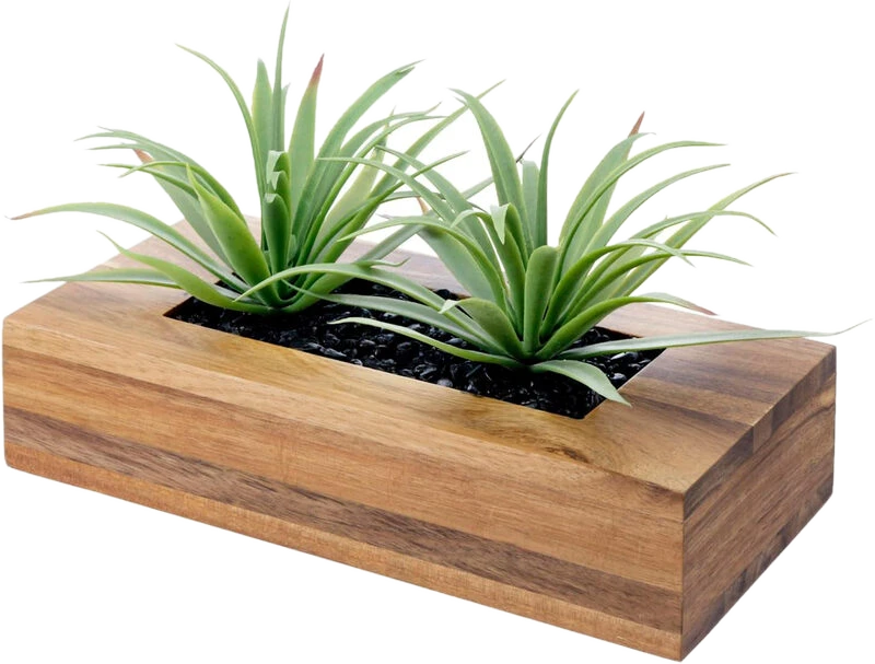 MyGift 25 cm künstliche Pflanze im Akazienholz-Topf
