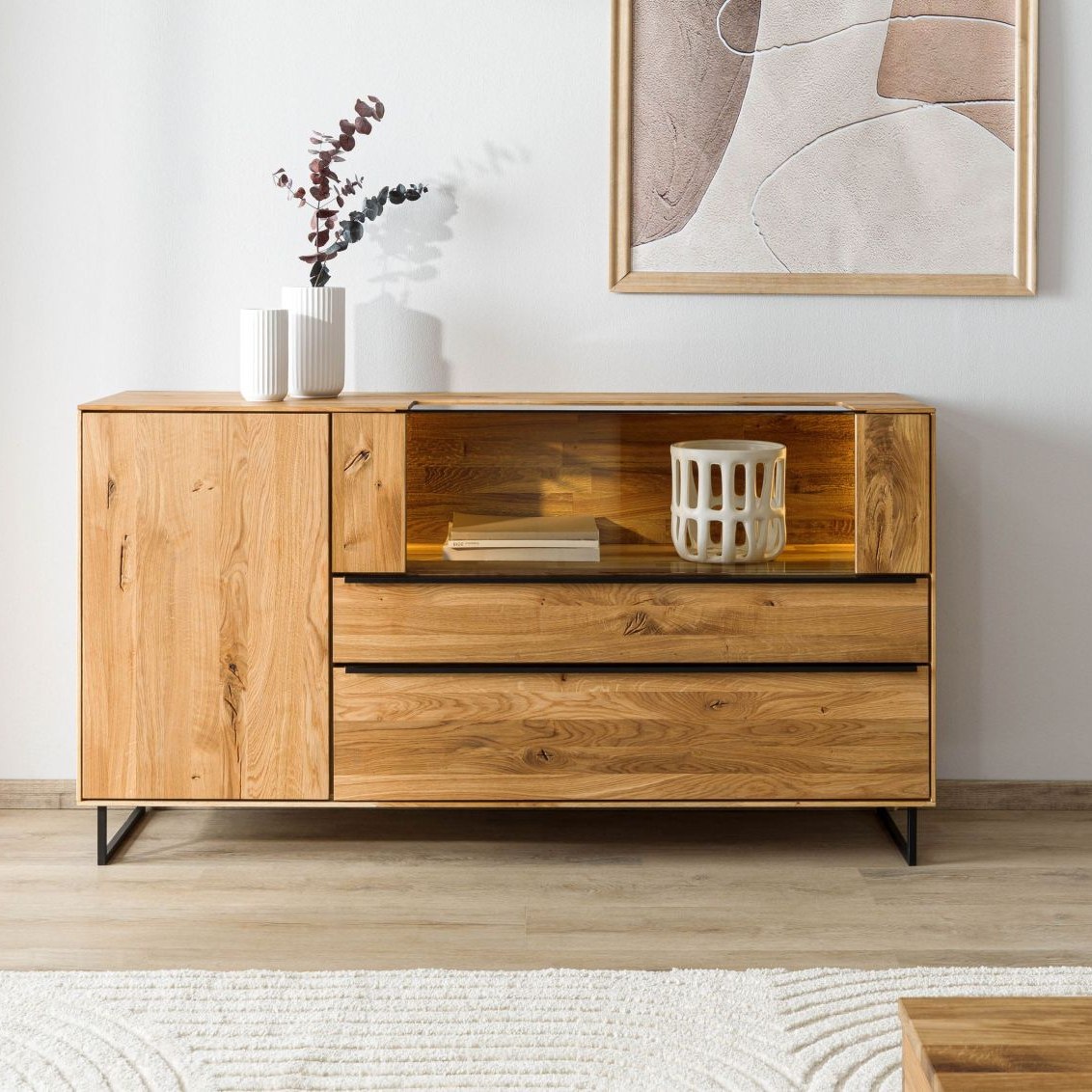 Massivmoebel24.de Sideboard Wildeiche 160x43x87 natur geölt WIEN #220