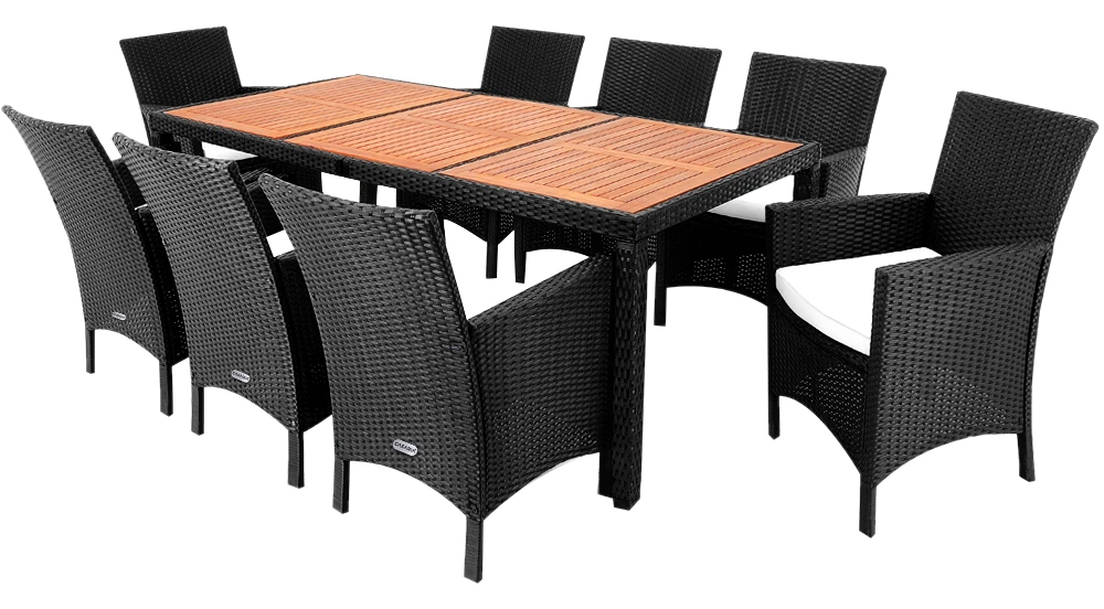 Casaria® Polyrattan Garten-Sitzgruppe Rom 9-tlg Schwarz Akazienholz