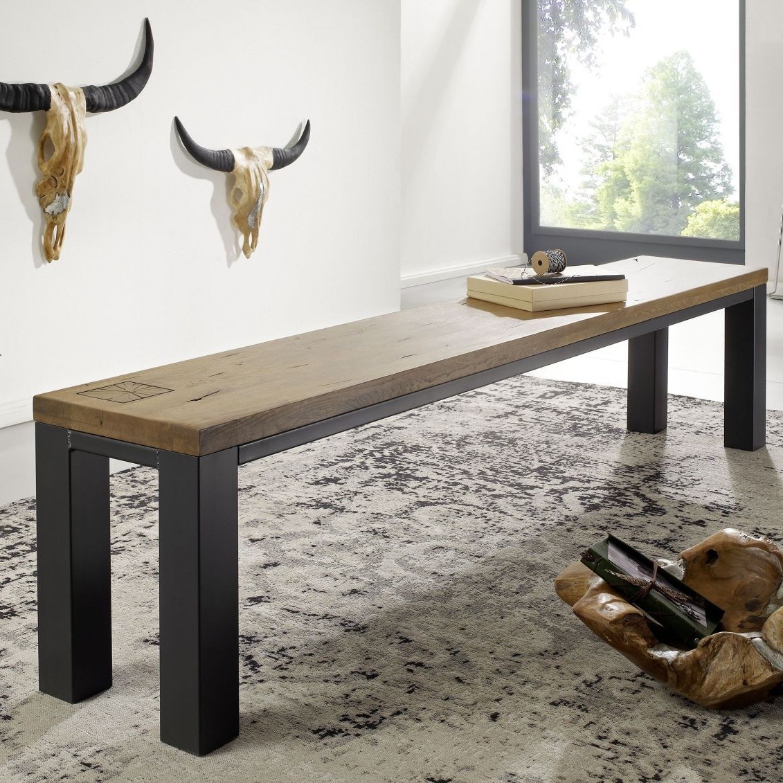 Massivmoebel24.de Bank Wildeiche 160x35x45 Tabacco brown geölt VILLANDERS #323