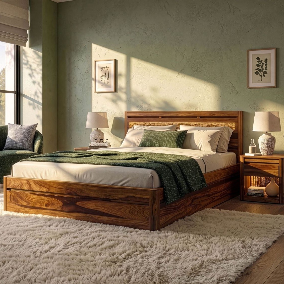 Massivmoebel24.de Bett mit Schubladen Sheesham 160x200x90 walnuss gewachst TORONTO LUX #261
