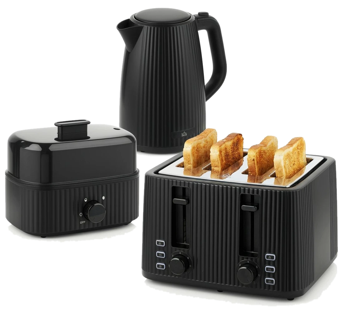 HOMCOM Wasserkocher Toaster Eierkocher Set 1,7L Wasserkocher 4 Scheiben