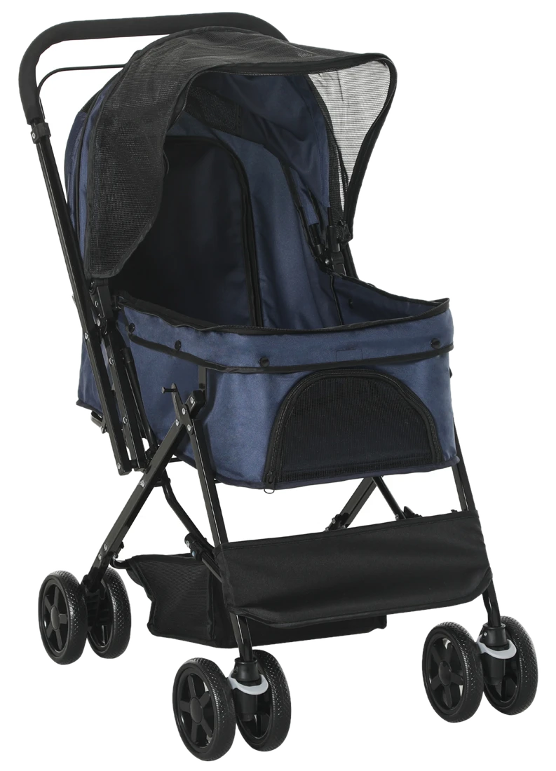 PawHut Haustierwagen Katzenbuggy Oxford Blau 76,5x52x95cm für kleine Hunde