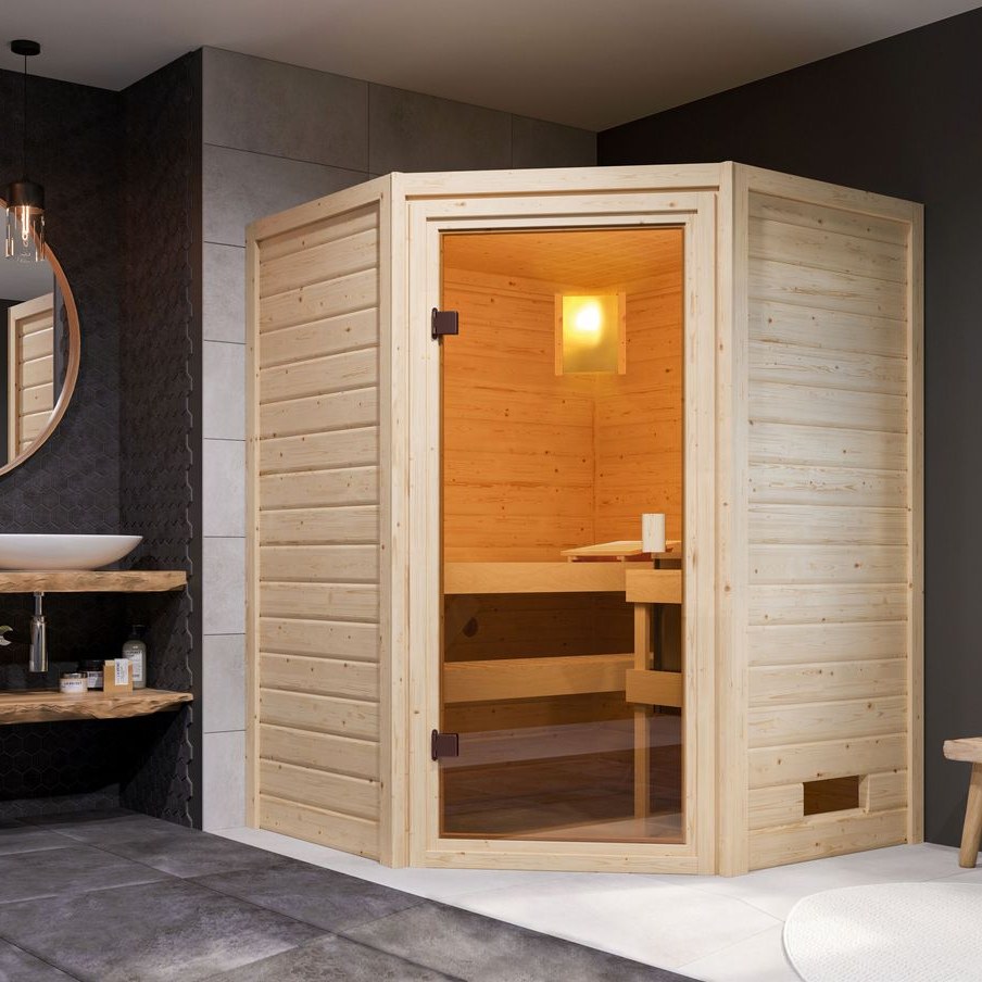 Karibu Sauna "Rysum" SET naturbelassen mit Ofen 3,6 kW integr. Strg
