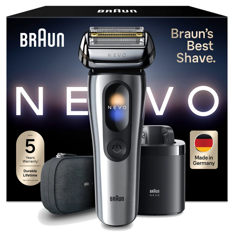 BRAUN NEVO Herren-Elektrorasierer: 7-in-1 Pflegesystem mit Smart Display
