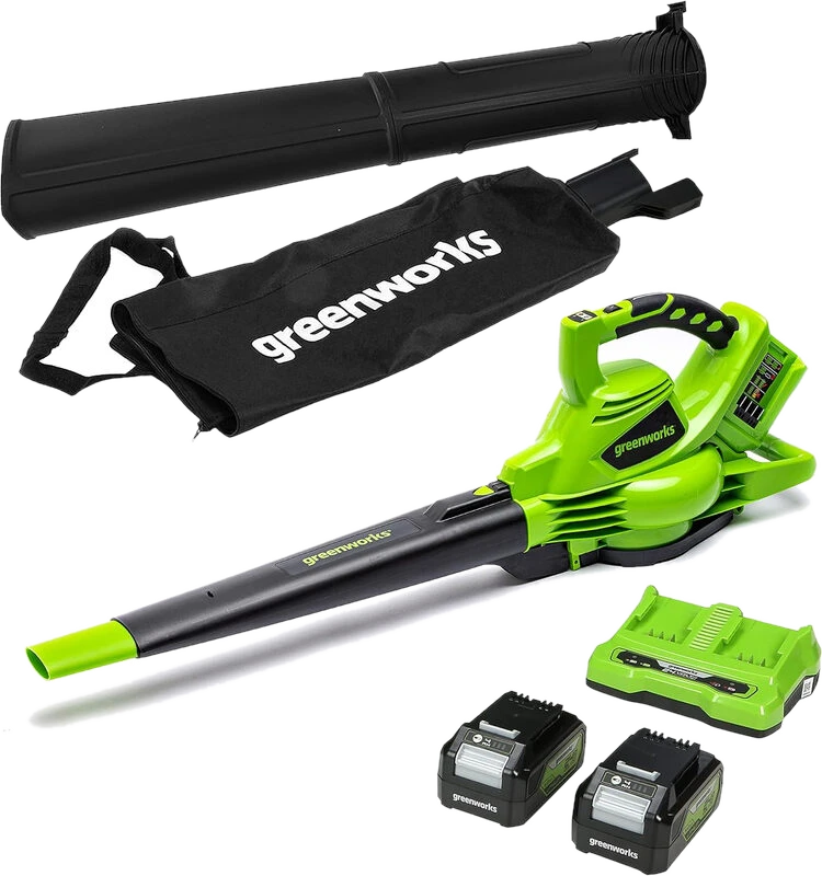 greenworks 48 V (24 V × 2) Akku-Laubbläser und -sauger mit 45 L Mulchbeutel