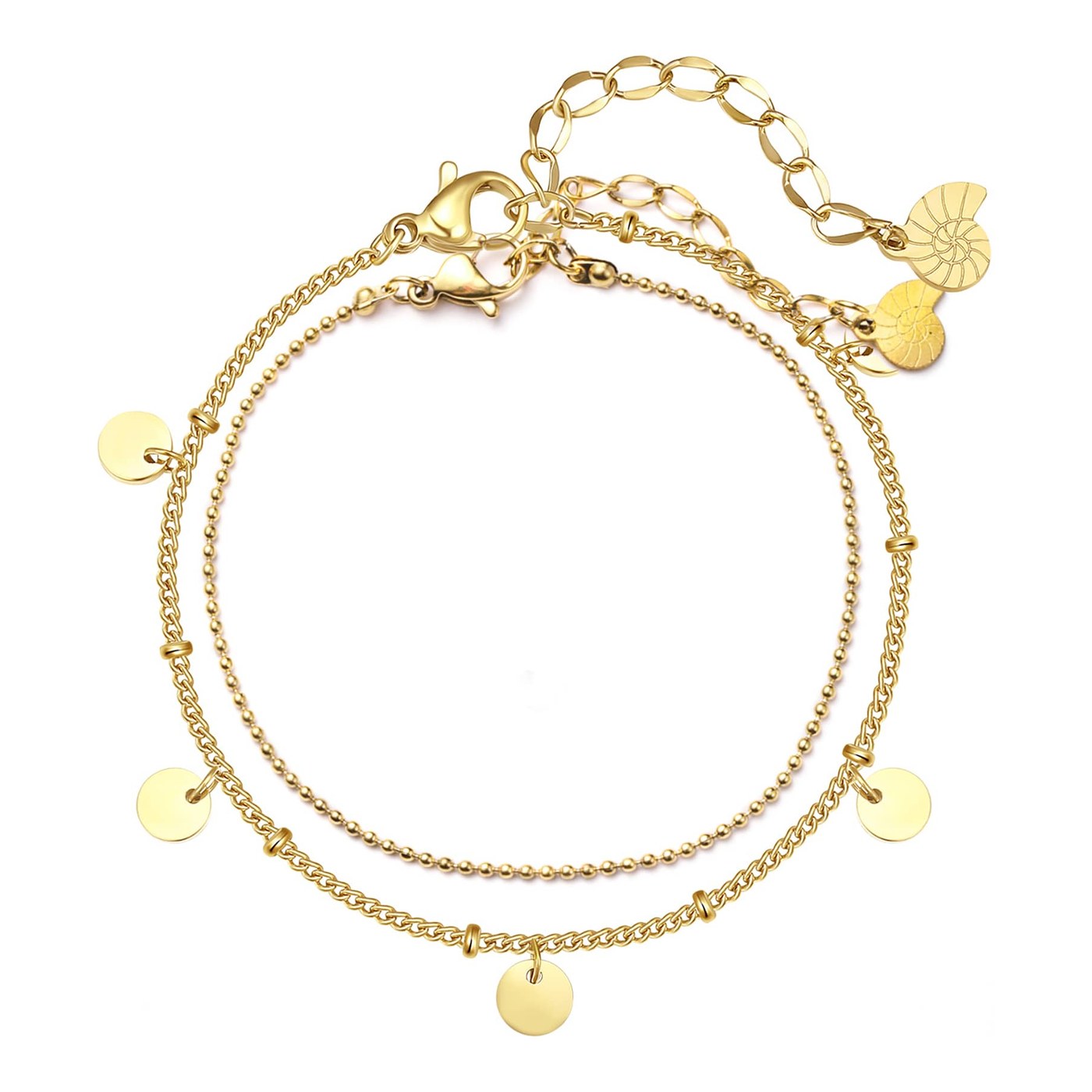 Hey Happiness Coin and Bead Chain Armband Set