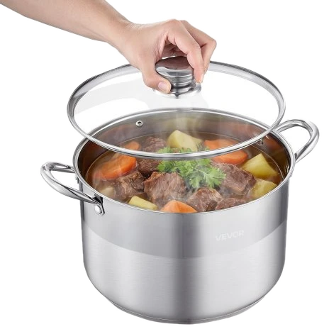 VEVOR Edelstahl Kochtopf 11,4 L Großer Suppentopf mit Glasdeckel
