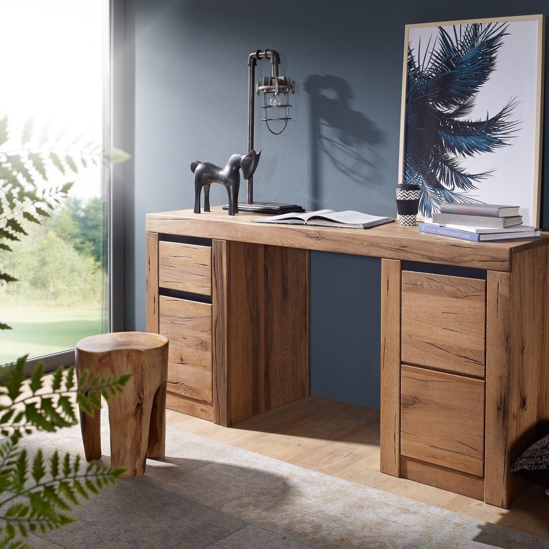 Massivmoebel24.de Schreibtisch Wild-/Zerreiche 150x50x75 natur geölt MONTREUX #119