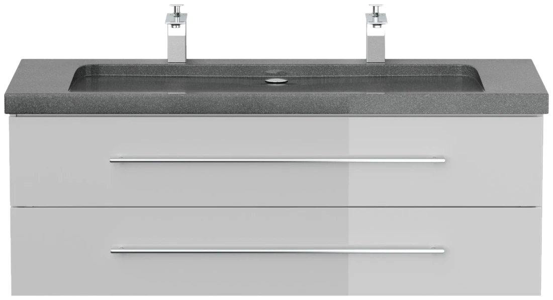Posseik Badmöbel Granit G654 YAMO 130 cm 2 Hahnlöcher SoftClose weiß hochglanz