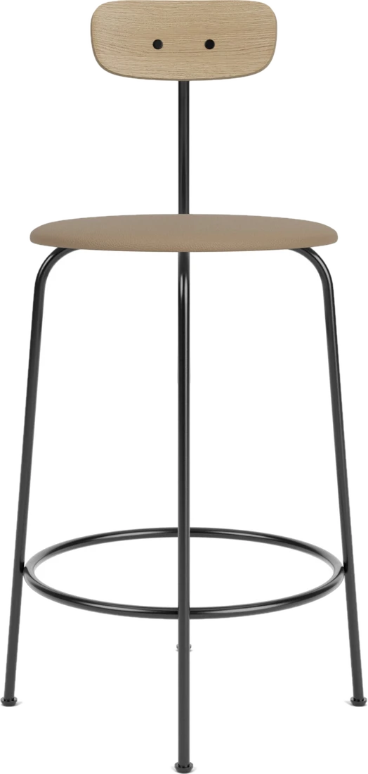 Barhocker Afteroom Barstuhl 92 cm beige Rückenlehne helle Eiche Ledersitz