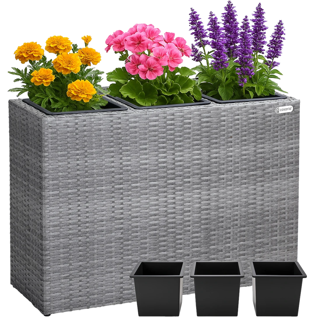 Casaria® Polyrattan Blumentopf Grau 83x30,5x60cm