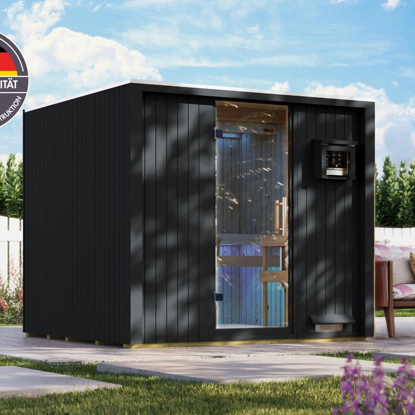 Karibu Karibu 68 mm Saunahaus Luna schwarz inkl. 9kW Saunaofen integr. Strg