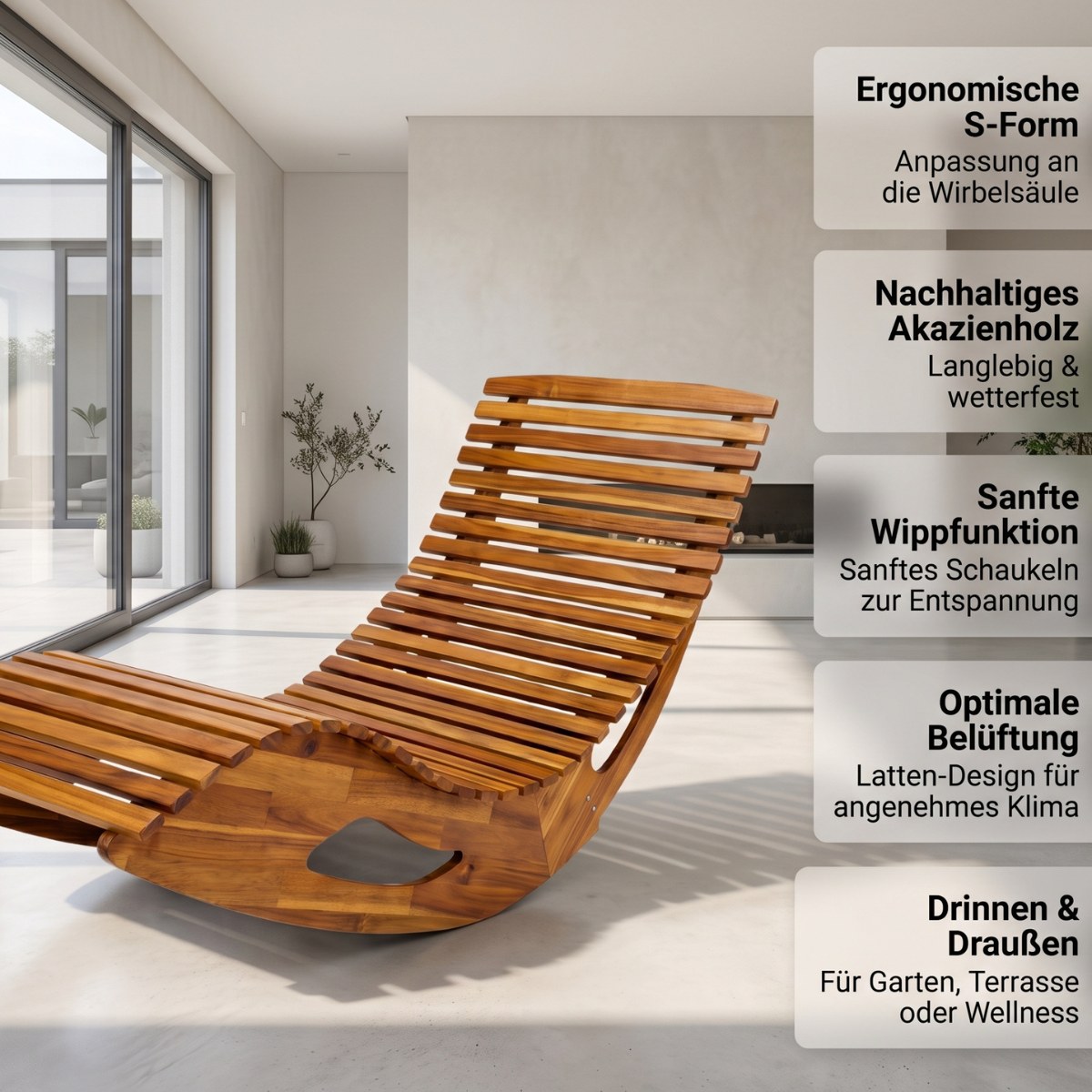 Prestige Home Living Outdoor Ergonomische Schwungliege aus Akazienholz