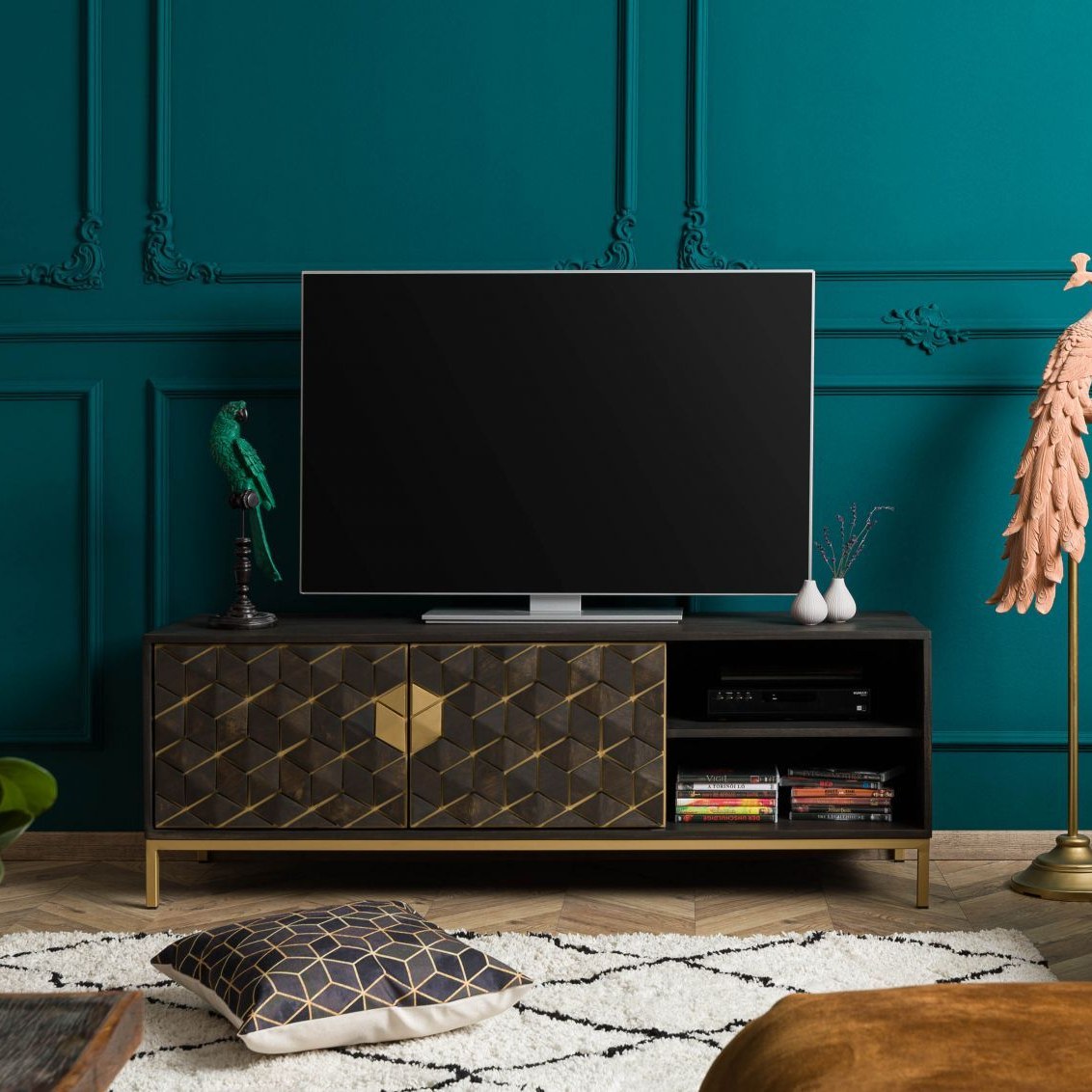 Massivmoebel24.de TV-Board Mango 145x45x50 grau geölt DIAMOND #106