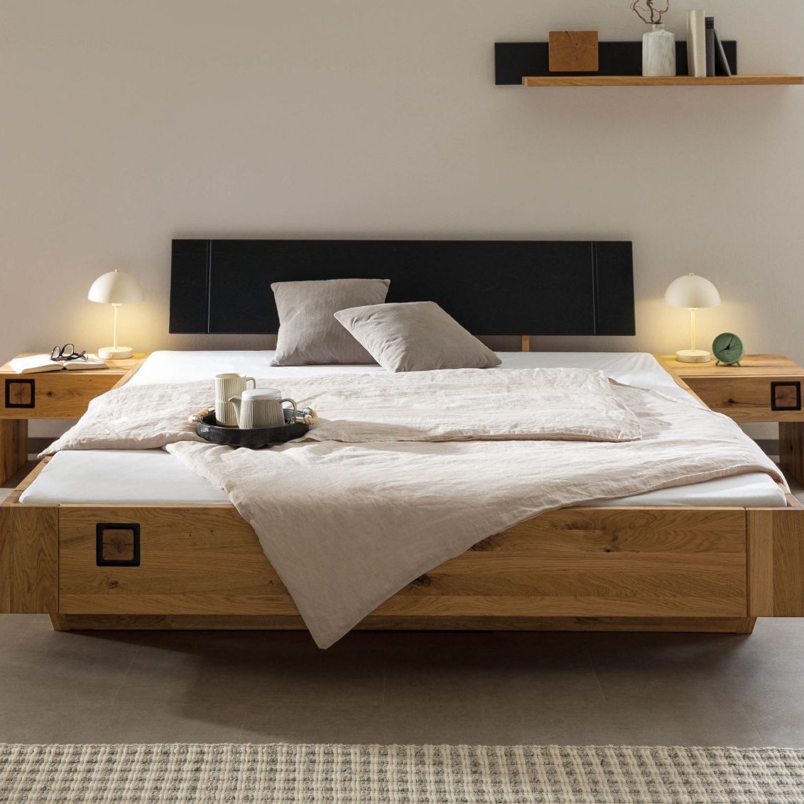 Massivmoebel24.de Bett inkl. Nachttische Wildeiche 180x200x81 natur geölt/lackiert KITZBÜHEL