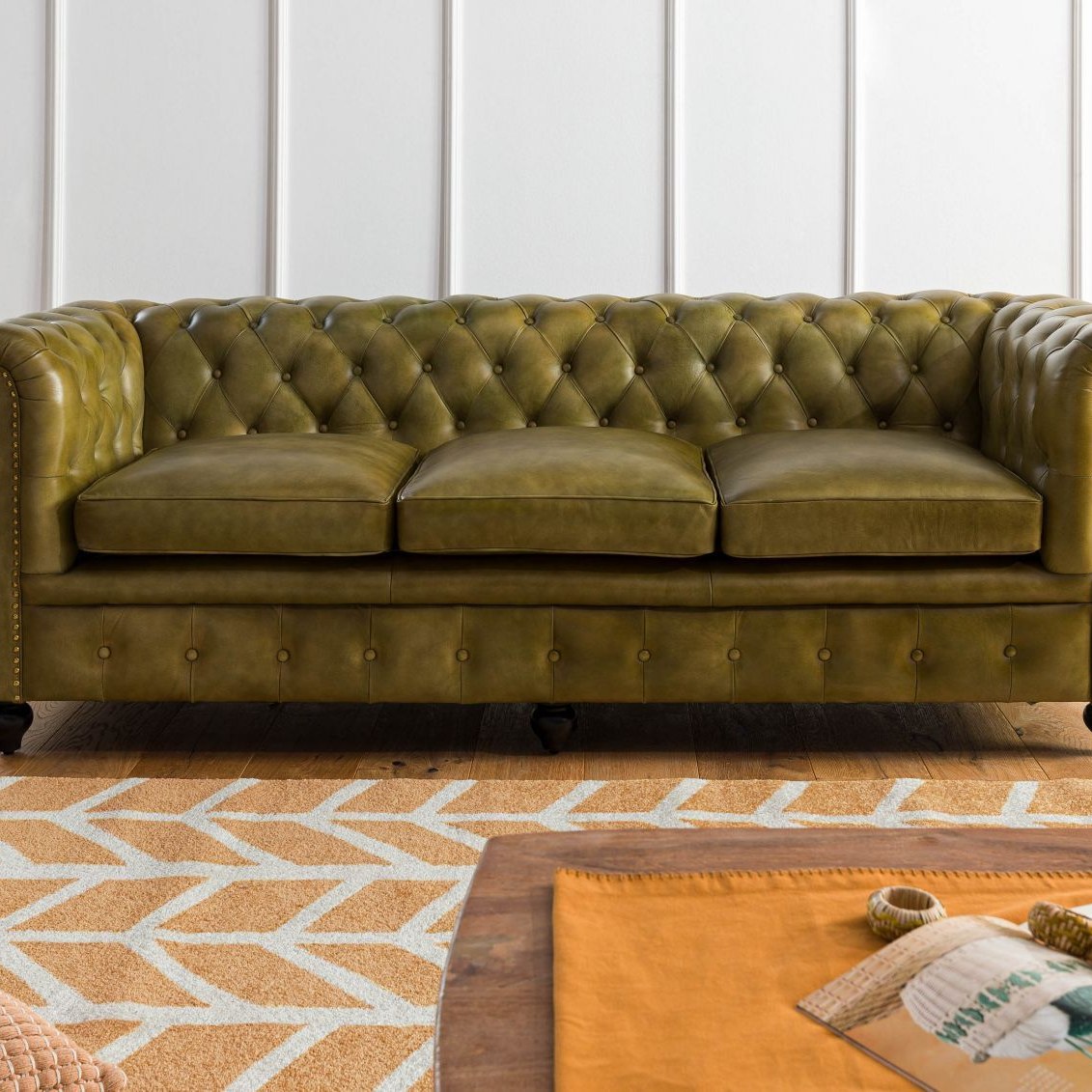 Massivmoebel24.de Sofa 3-Sitzer Echtleder CHESTERFIELD