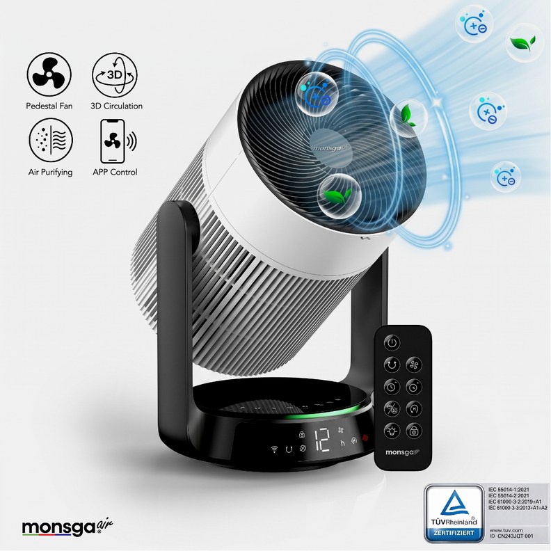 MONSGA 2-in-1 Smart-Luftreiniger & Luftzirkulationsventilator AP200, 360°