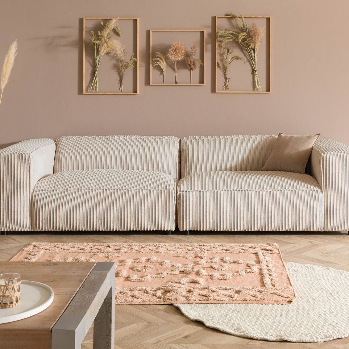 Massivmoebel24.de Sofa 3-Sitzer 286x103x69 Cord elfenbein VALENCIA