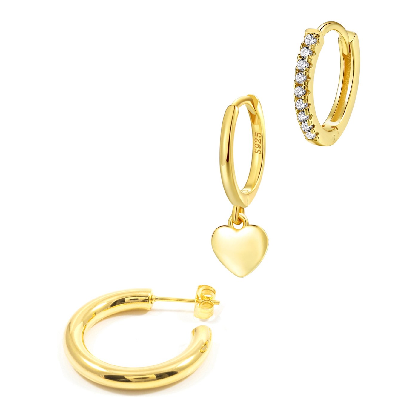 Hey Happiness Single Creolen Set Gold Plated Stacking Jewellery