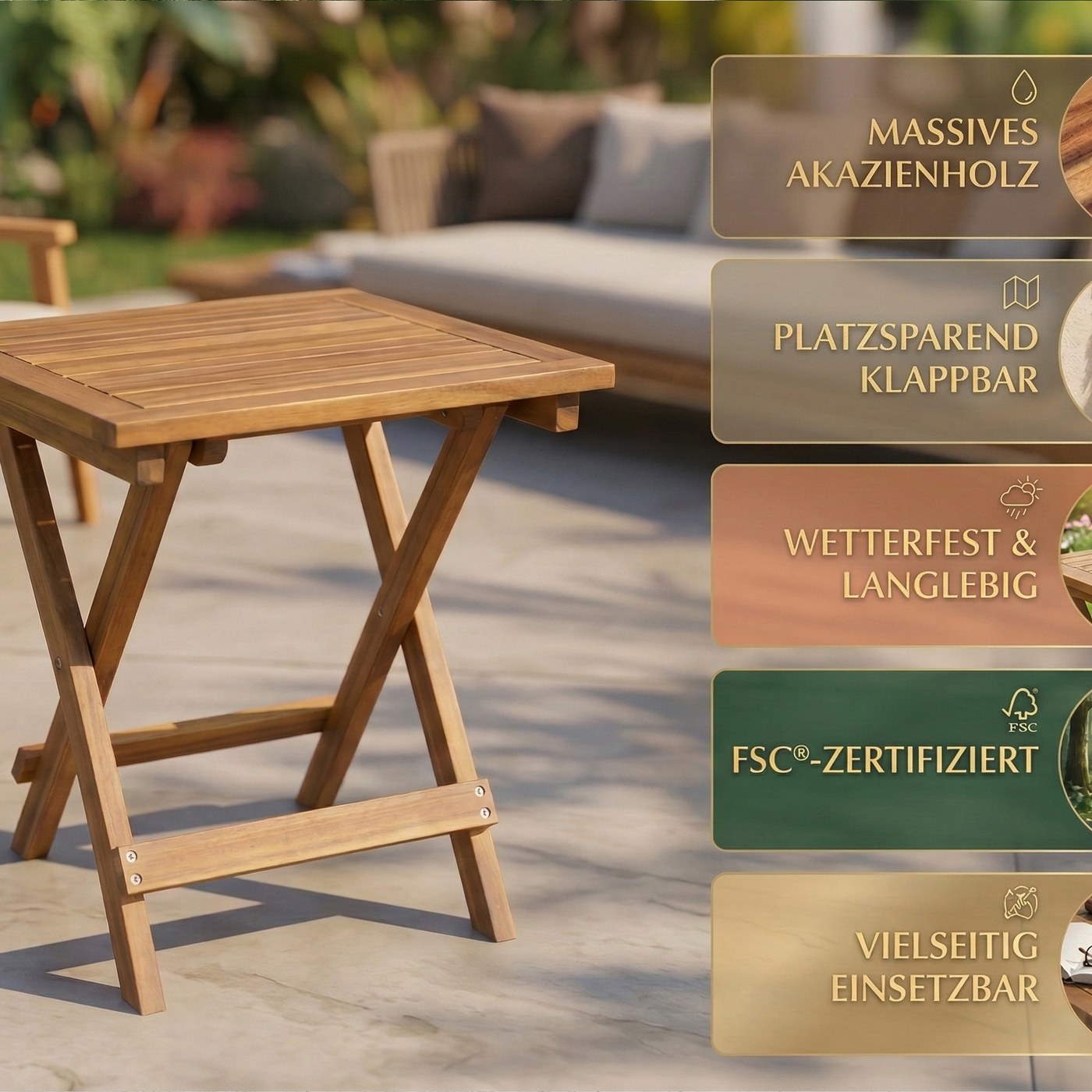 Prestige Home Living Outdoor Akazienholz Gartenklapptisch Beistelltisch 46 cm FSC