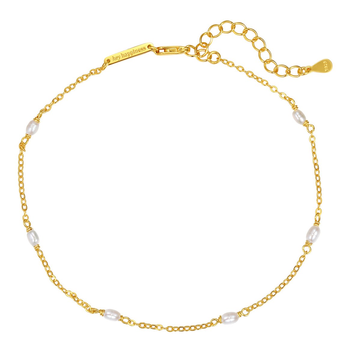 Hey Happiness Perle Chain Fußkettchen Sterlingsilber Gold