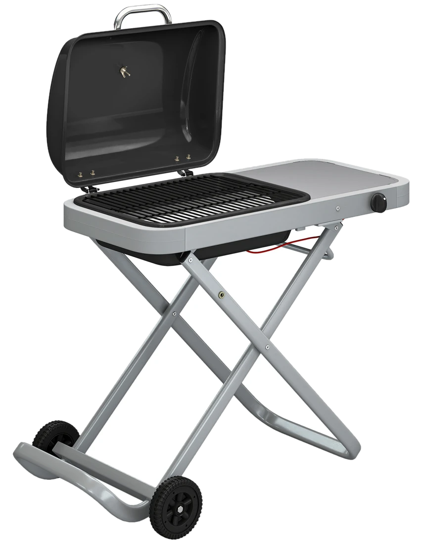 Outsunny Tragbarer Gasgrill 1 Brenner 2,5kW Grillwagen mit Faltbarem Rollwagen